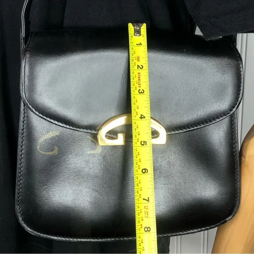 Vintage GUCCI Black Lambskin Leather Single Flap Gold Buckle Shoulder Bag